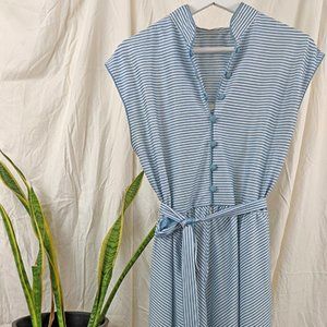 1970s Vintage Blue & White Pinstripe Dress Size S